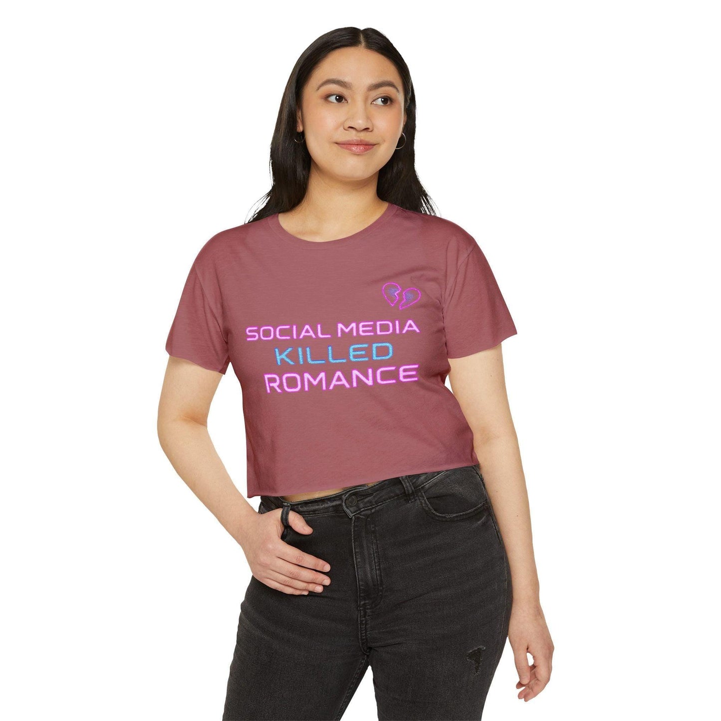 Social Media Killed Romance Crop Top for Millennia Fashion - Even Keel LLC