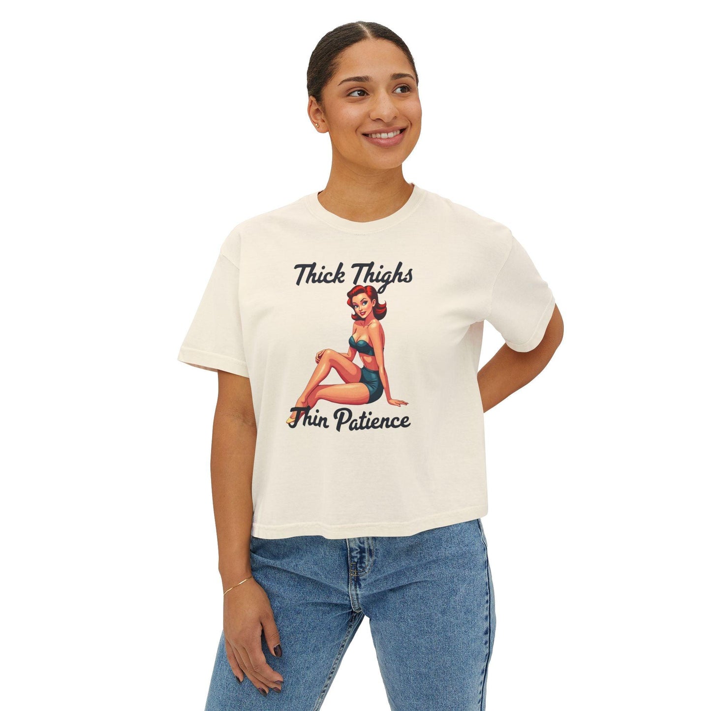 Women's Boxy Tee - Thick Thighs Thin Patience Style - Even Keel LLC