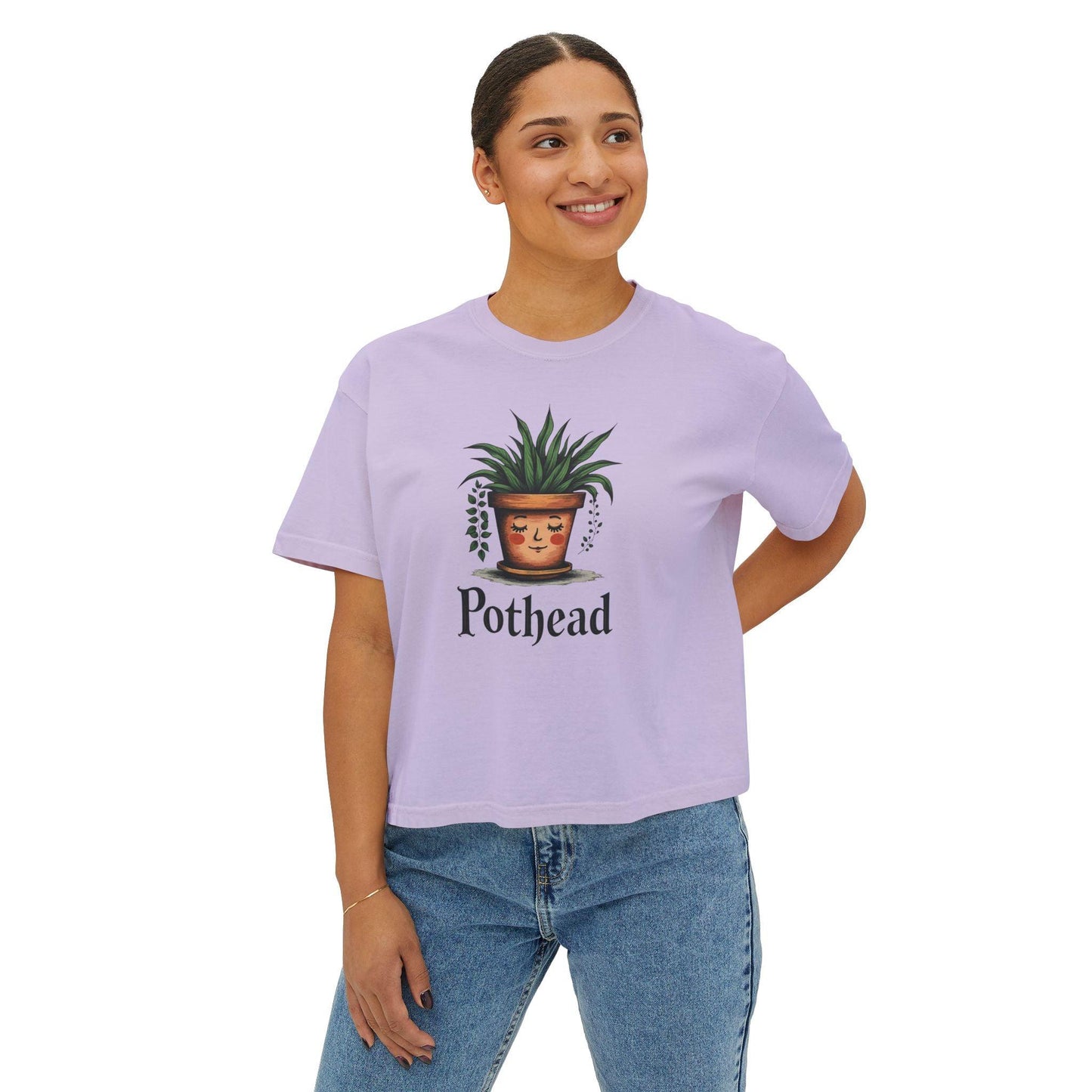 Cute Pot Face Planter Women's Boxy Tee for Plant Lovers - Even Keel LLC