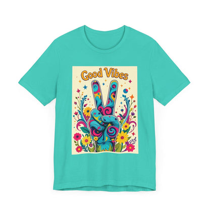 Good Vibes Unisex Jersey Tee Colorful Peace Flower Design - Even Keel LLC