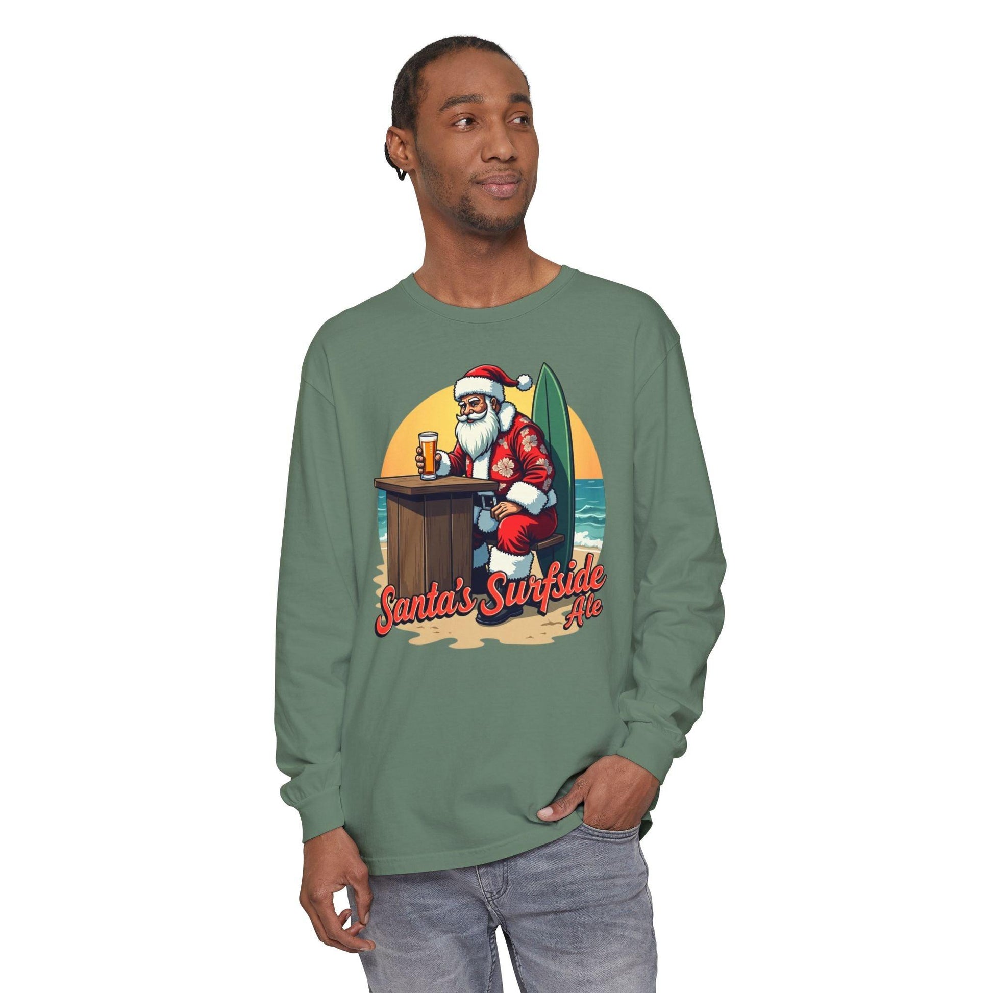 Surfside Santa Long Sleeve T-Shirt for Festive Comfort - Even Keel LLC