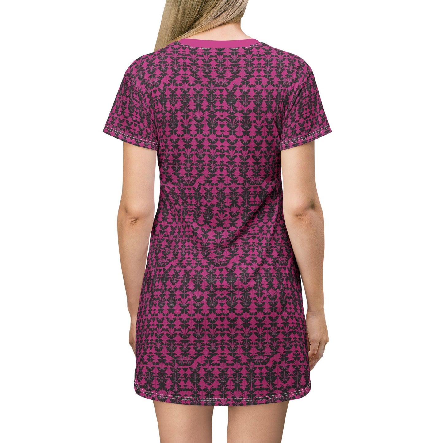 Magenta Patterned T-Shirt Dress - Comfortable Casual Floral Dress - Even Keel LLC