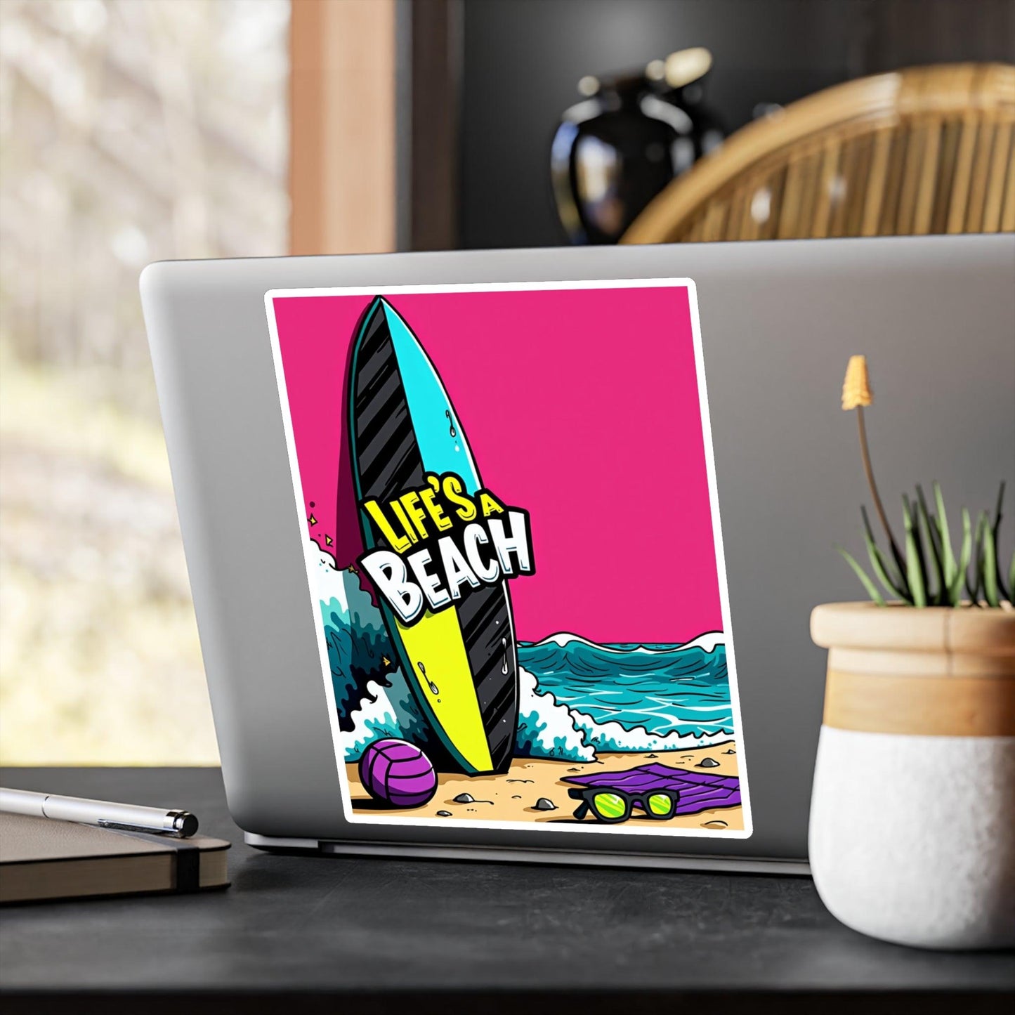 Retro Beach Kiss-Cut Decal for Laptops and Water Bottles - Even Keel LLC