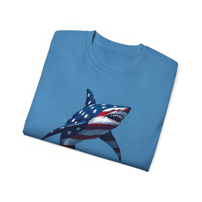 Patriotic Shark Unisex Ultra Cotton Tee | American Flag Design - Even Keel LLC