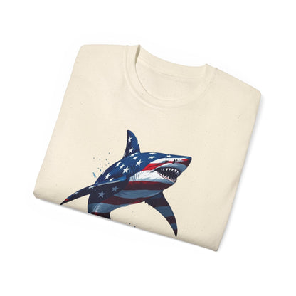 Patriotic Shark Unisex Ultra Cotton Tee | American Flag Design - Even Keel LLC