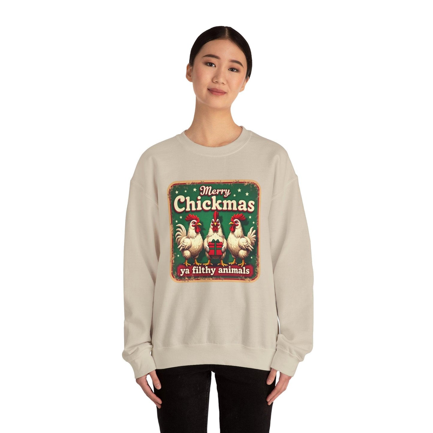 Christmas Crewneck Sweatshirt - Merry CHICKmas Ya Filthy Animals - Even Keel LLC