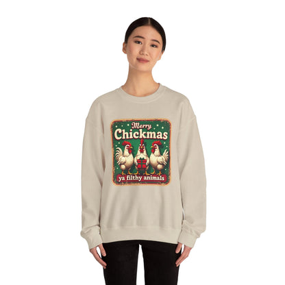 Christmas Crewneck Sweatshirt - Merry CHICKmas Ya Filthy Animals - Even Keel LLC