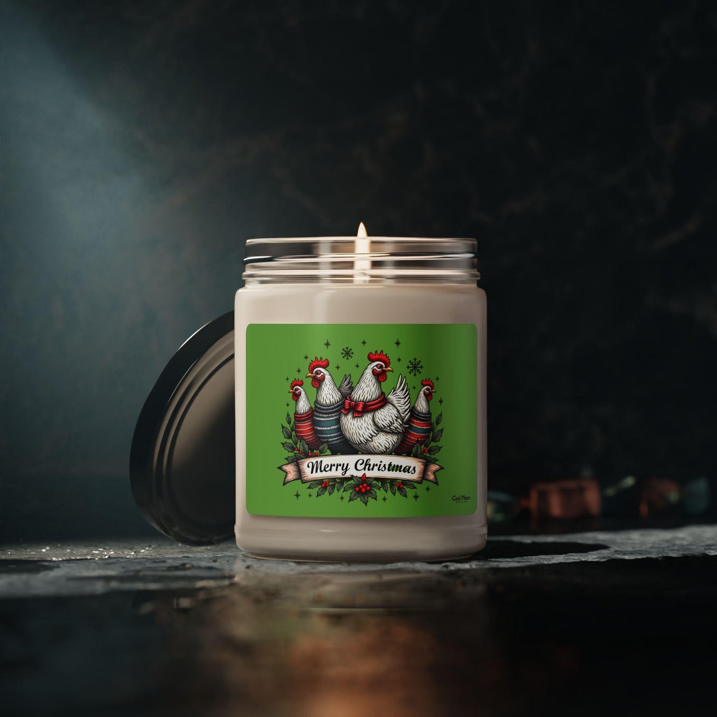 Candle - Merry Christmas Chicken Design 9oz Scented Soy Candle - Even Keel LLC