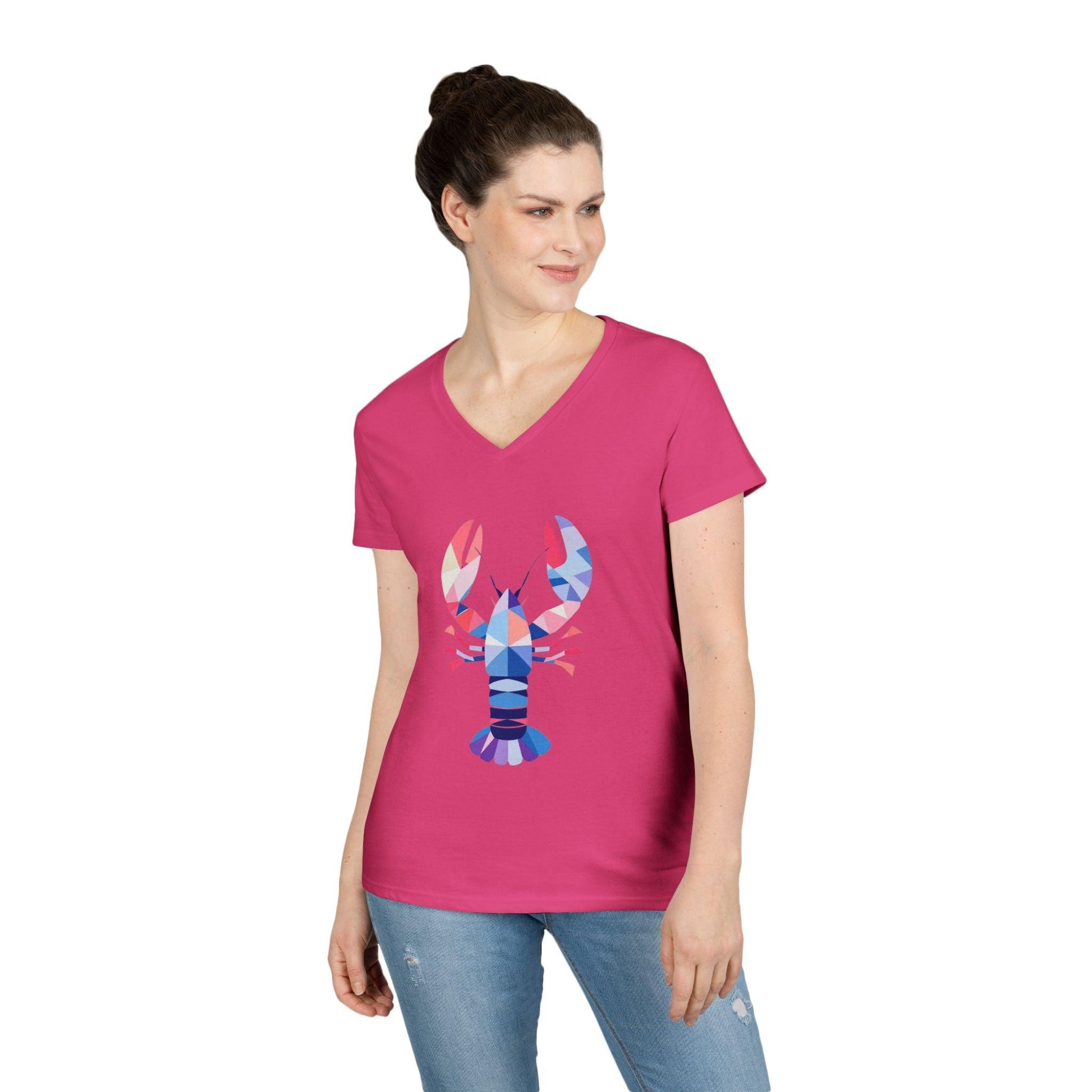 Colorful Lobster Ladies' V-Neck T-Shirt for Summer BBQs - Even Keel LLC