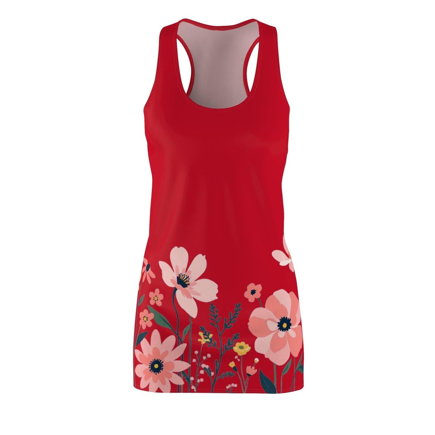 Dark Red Floral Print Racerback Dress for Women Perfect for Spring - Even Keel LLC