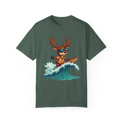 Surfing Reindeer T-Shirt for Fun Holiday Casual Wear - Even Keel LLC