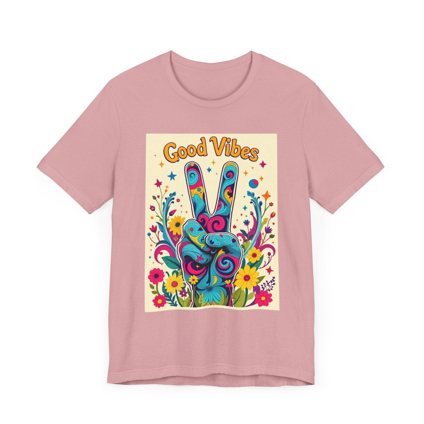 Good Vibes Unisex Jersey Tee Colorful Peace Flower Design - Even Keel LLC