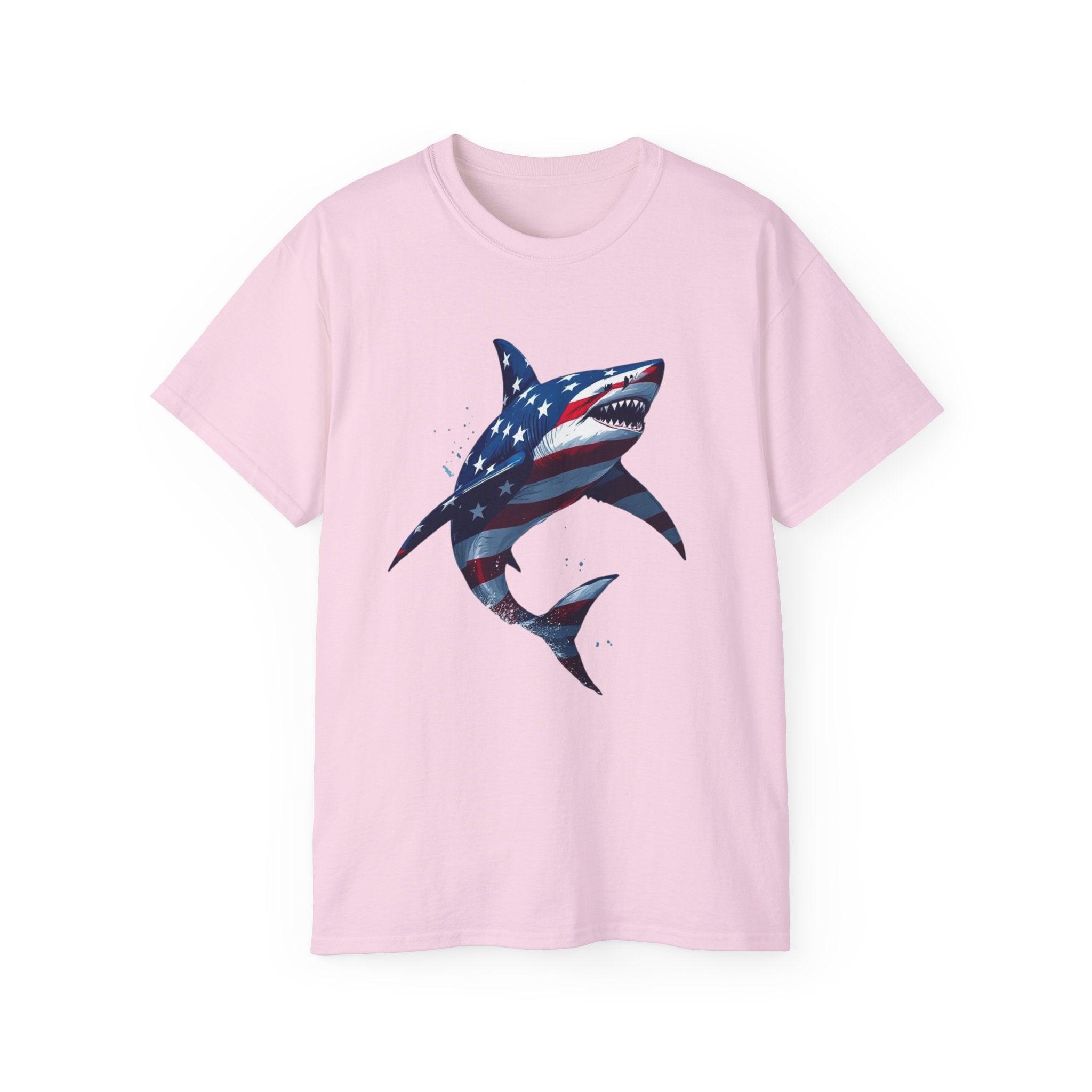 Patriotic Shark Unisex Ultra Cotton Tee | American Flag Design - Even Keel LLC