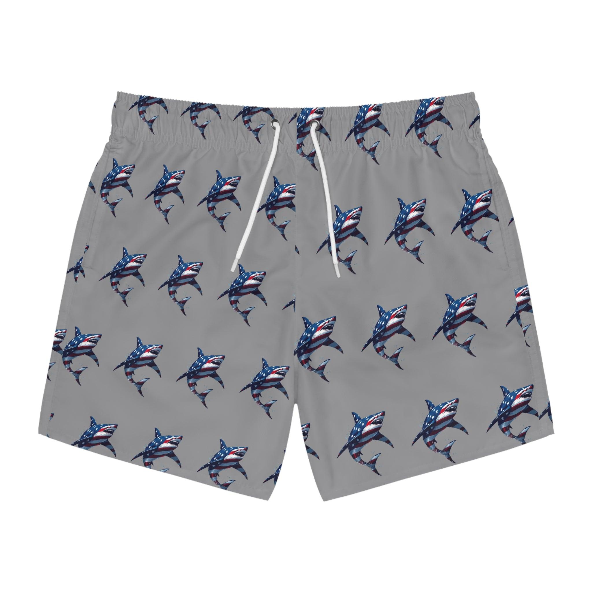 Patriotic Shark Print Swim Trunks - Perfect for Summer and Beach Adventures - Even Keel LLC