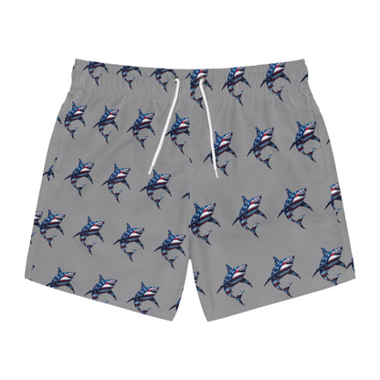 Patriotic Shark Print Swim Trunks - Perfect for Summer and Beach Adventures - Even Keel LLC