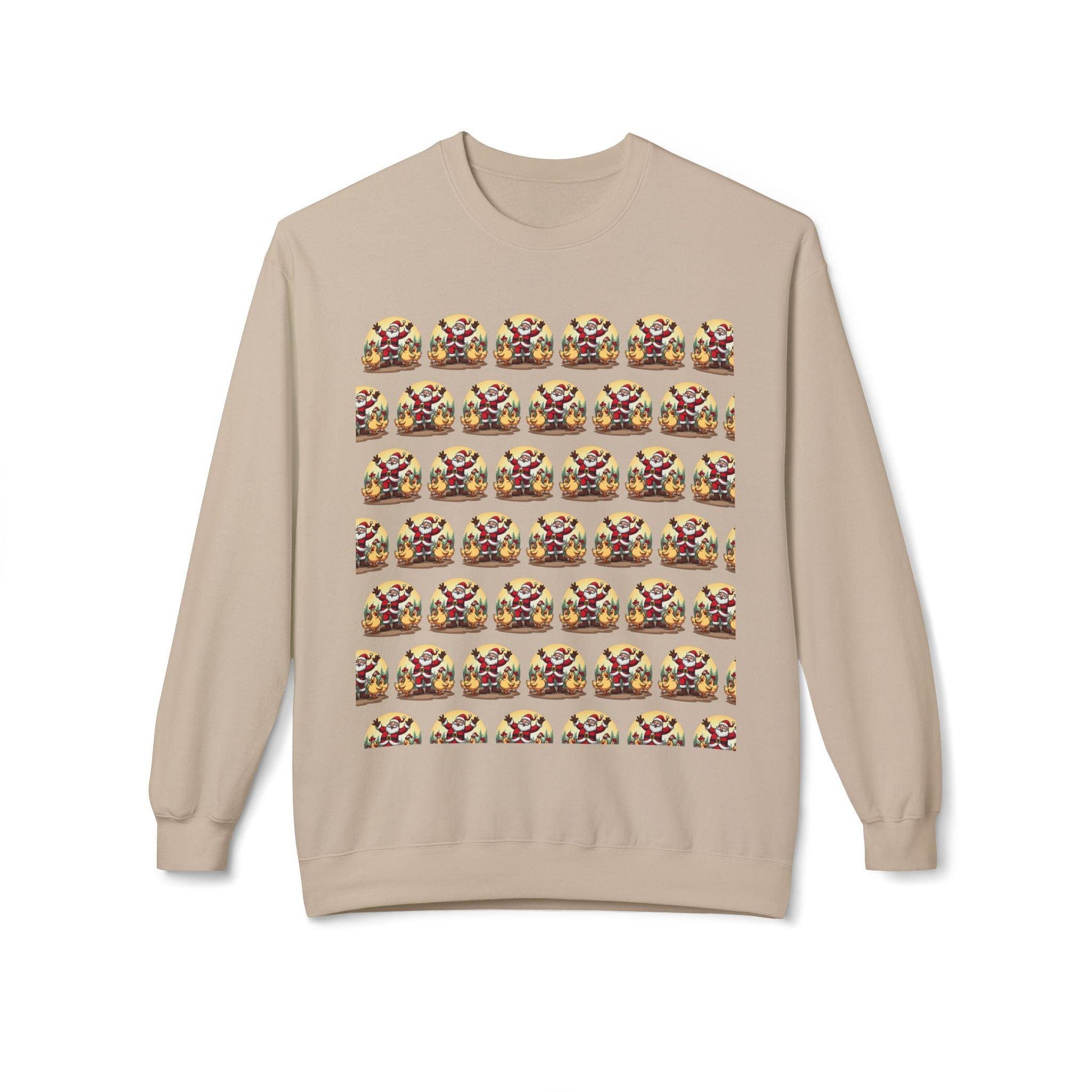 Santa With His Chicks Fleece Crewneck Sweatshirt for Adults - Even Keel LLC