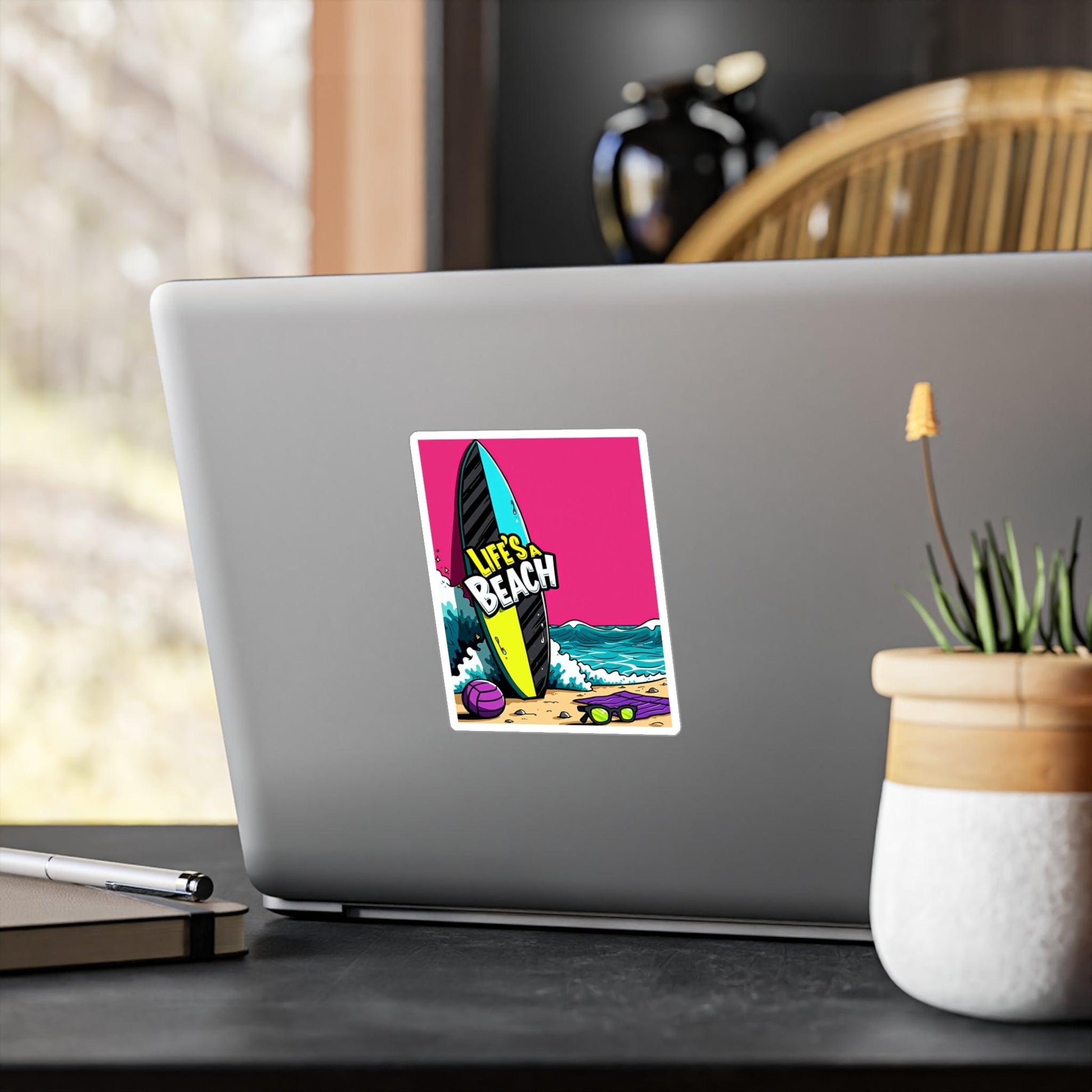 Retro Beach Kiss-Cut Decal for Laptops and Water Bottles - Even Keel LLC