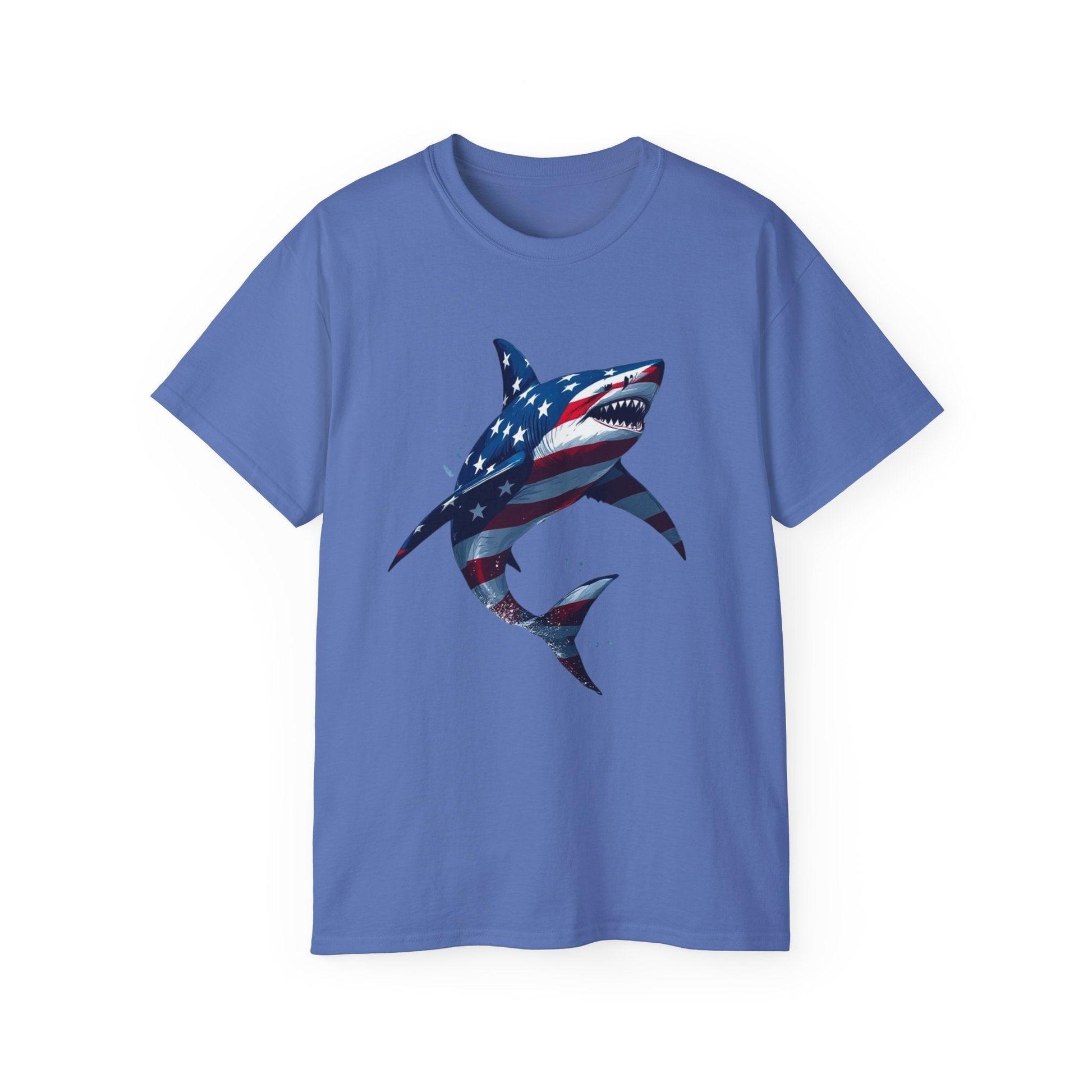 Patriotic Shark Unisex Ultra Cotton Tee | American Flag Design - Even Keel LLC