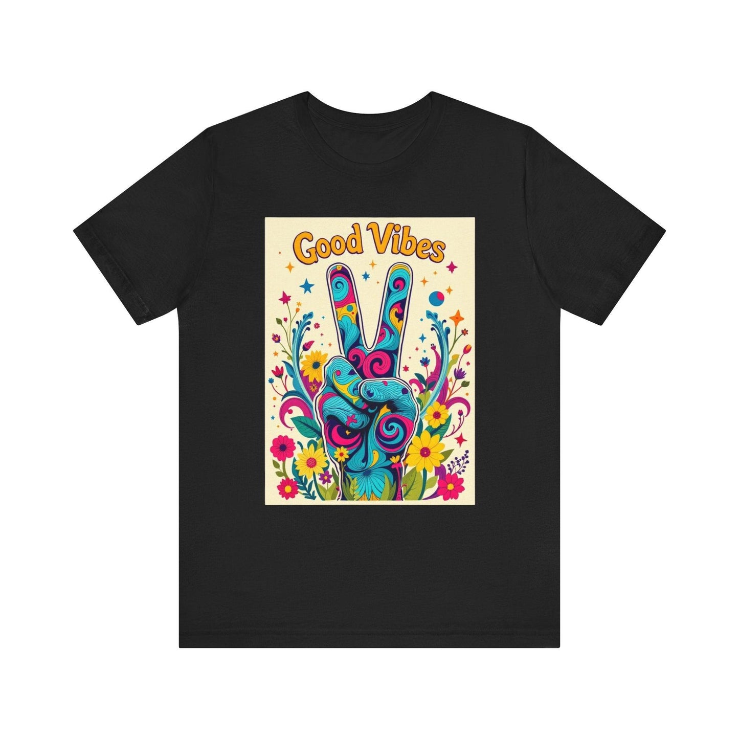 Good Vibes Unisex Jersey Tee Colorful Peace Flower Design - Even Keel LLC