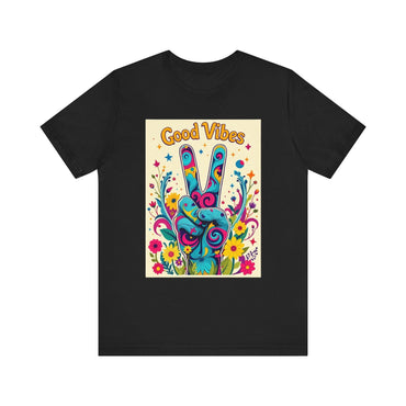 Good Vibes Unisex Jersey Tee Colorful Peace Flower Design - Even Keel LLC