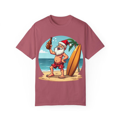 Santa Drinking Beer Surf Tropical Unisex T-Shirt for Fun - Even Keel LLC