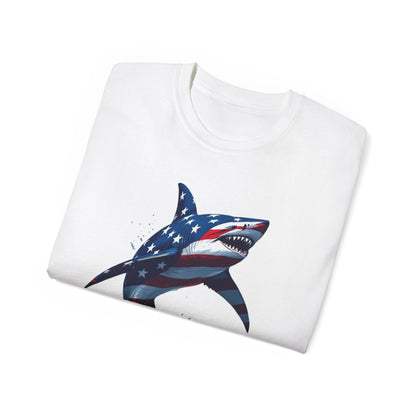 Patriotic Shark Unisex Ultra Cotton Tee | American Flag Design - Even Keel LLC