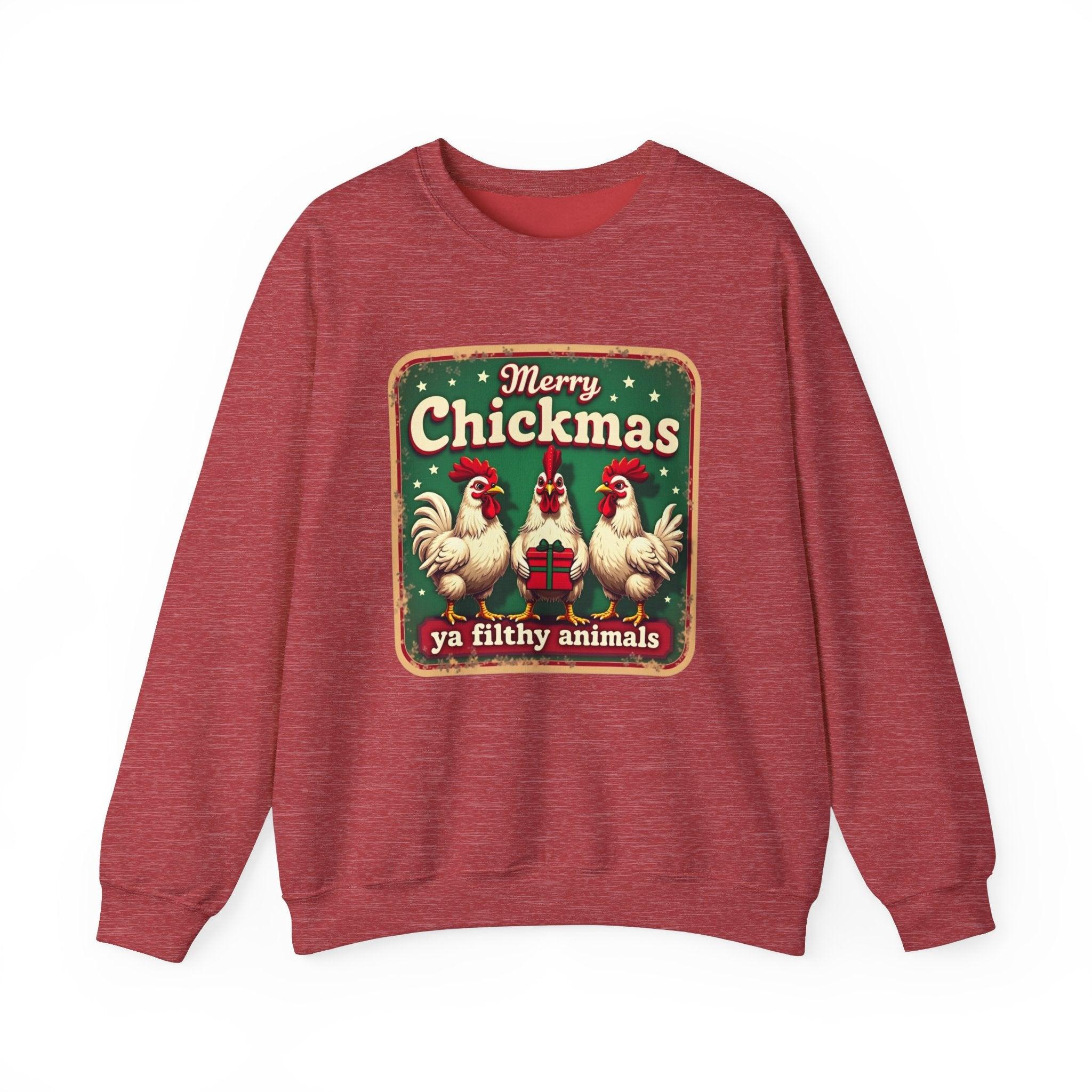 Christmas Crewneck Sweatshirt - Merry CHICKmas Ya Filthy Animals - Even Keel LLC