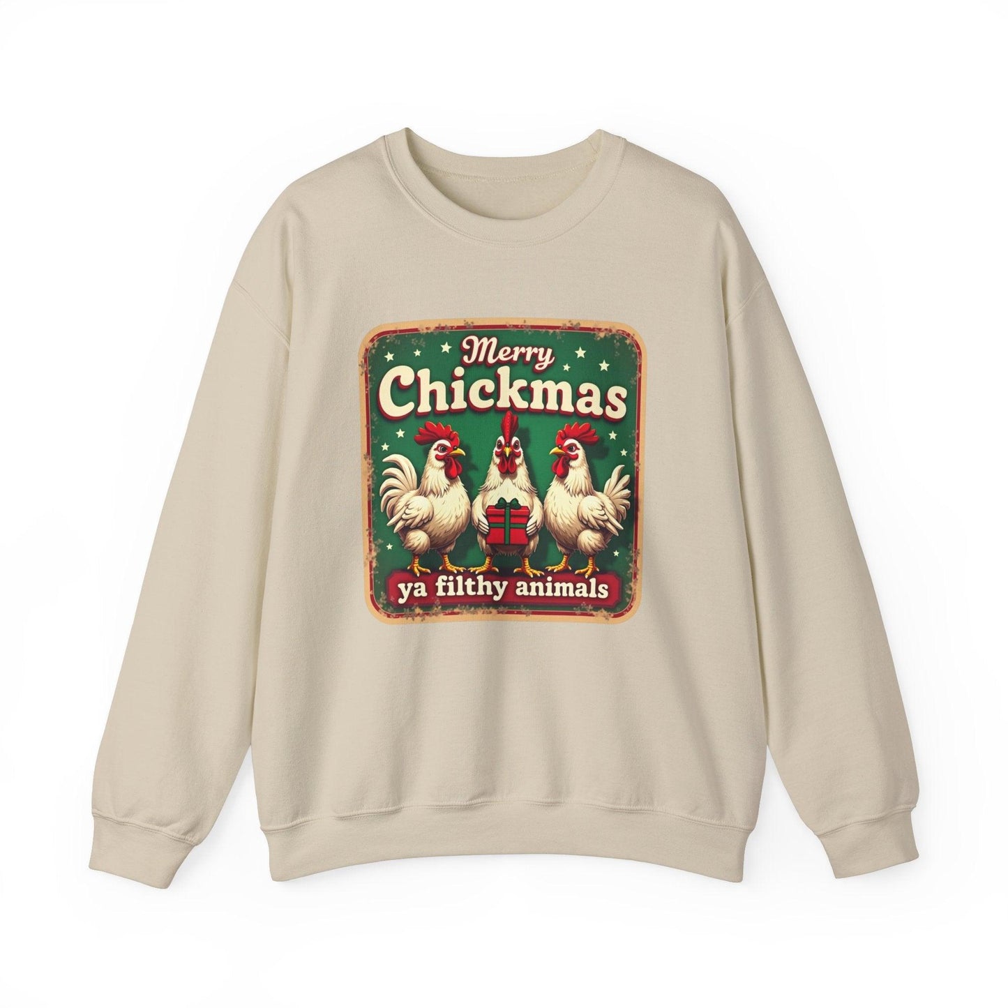 Christmas Crewneck Sweatshirt - Merry CHICKmas Ya Filthy Animals - Even Keel LLC