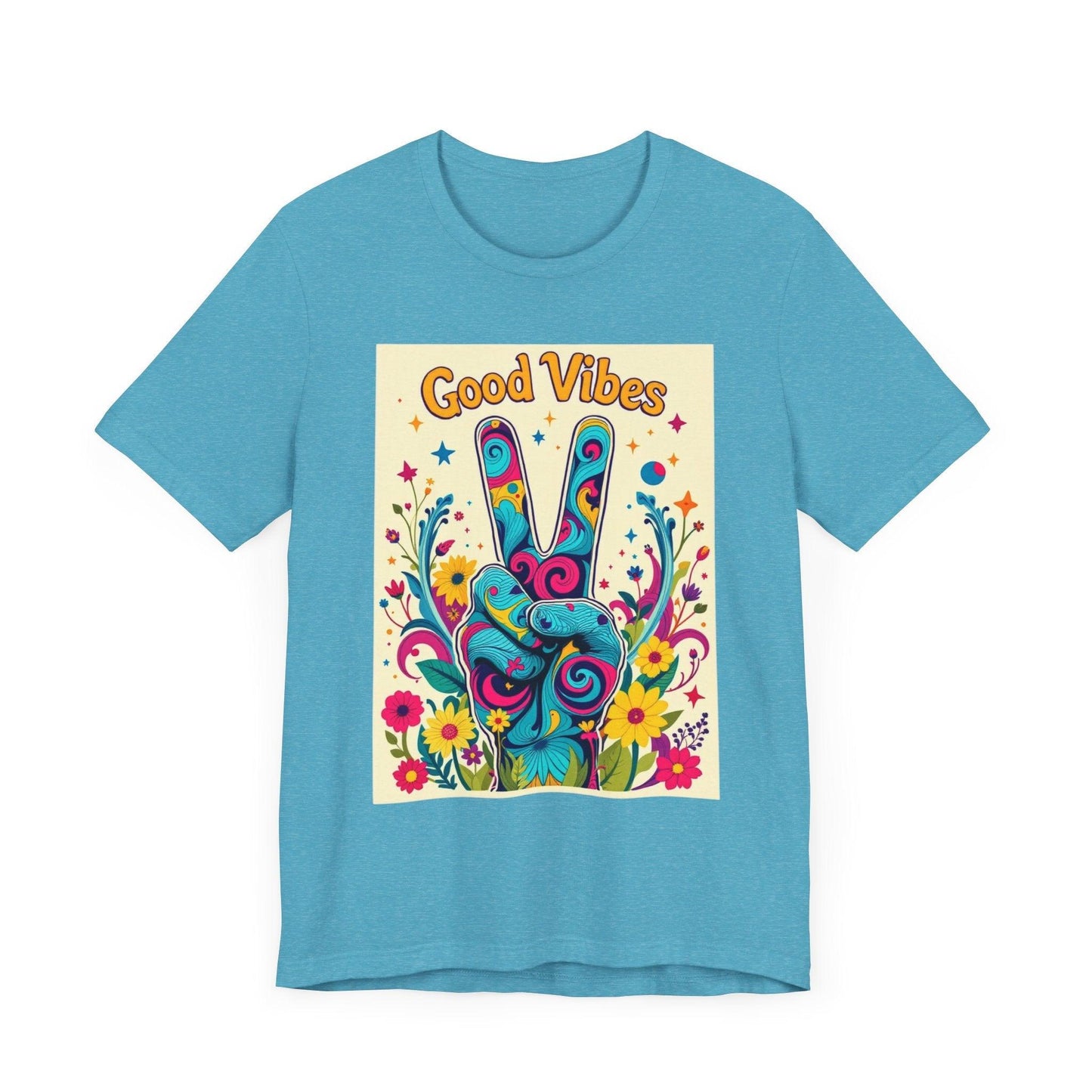 Good Vibes Unisex Jersey Tee Colorful Peace Flower Design - Even Keel LLC