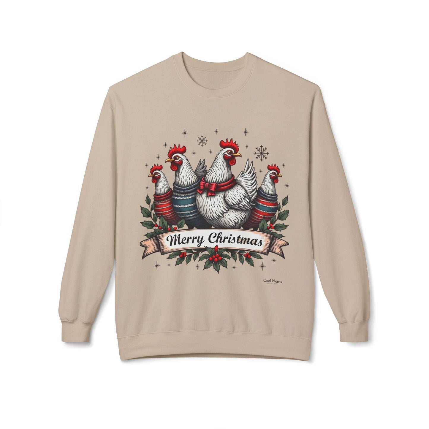 Christmas Chickens Fleece Sweatshirt for Festive Fun Wear - Even Keel LLC