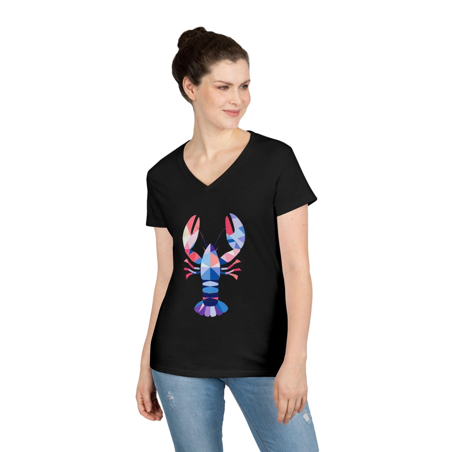 Colorful Lobster Ladies' V-Neck T-Shirt for Summer BBQs - Even Keel LLC