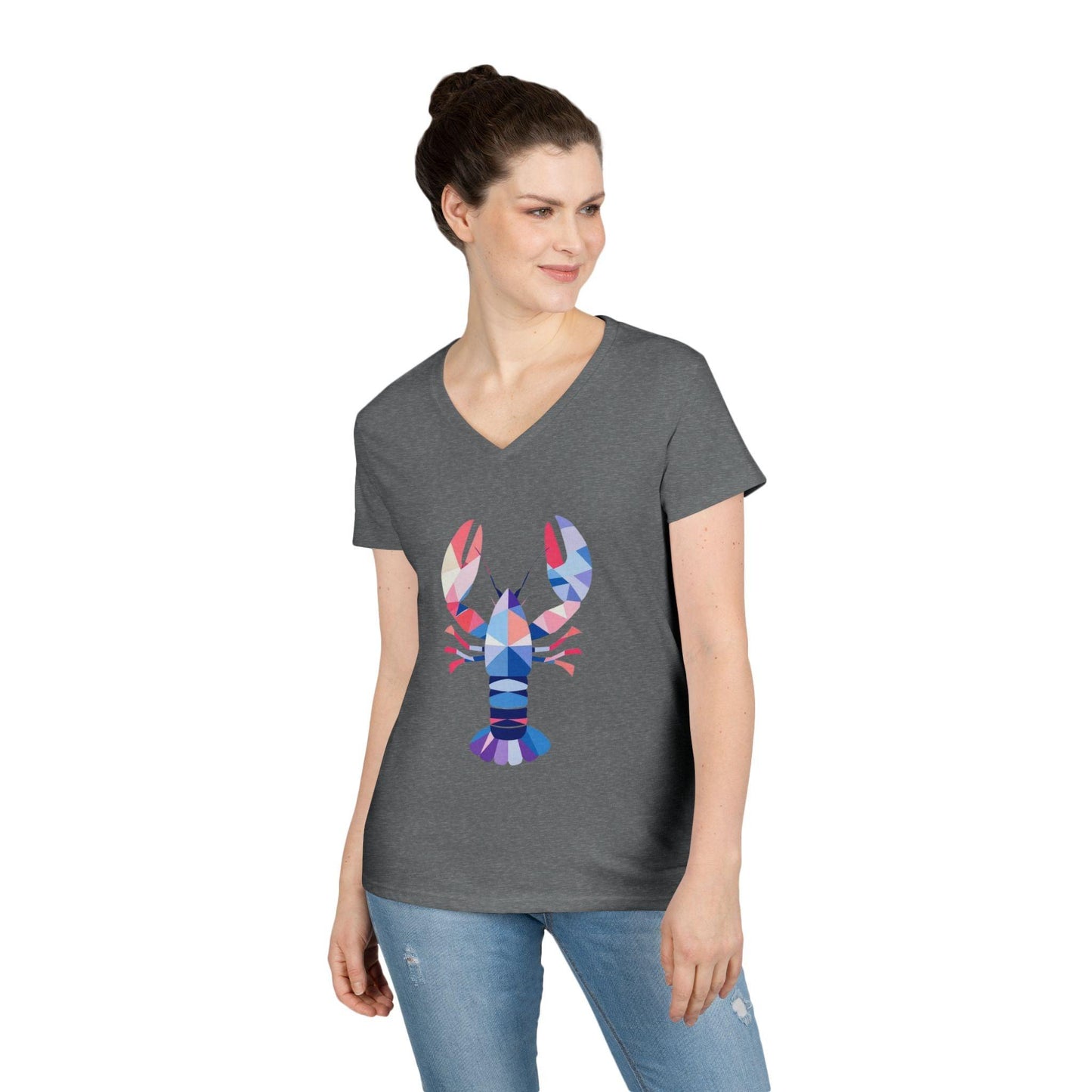 Colorful Lobster Ladies' V-Neck T-Shirt for Summer BBQs - Even Keel LLC