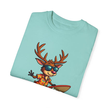 Surfing Reindeer T-Shirt for Fun Holiday Casual Wear - Even Keel LLC