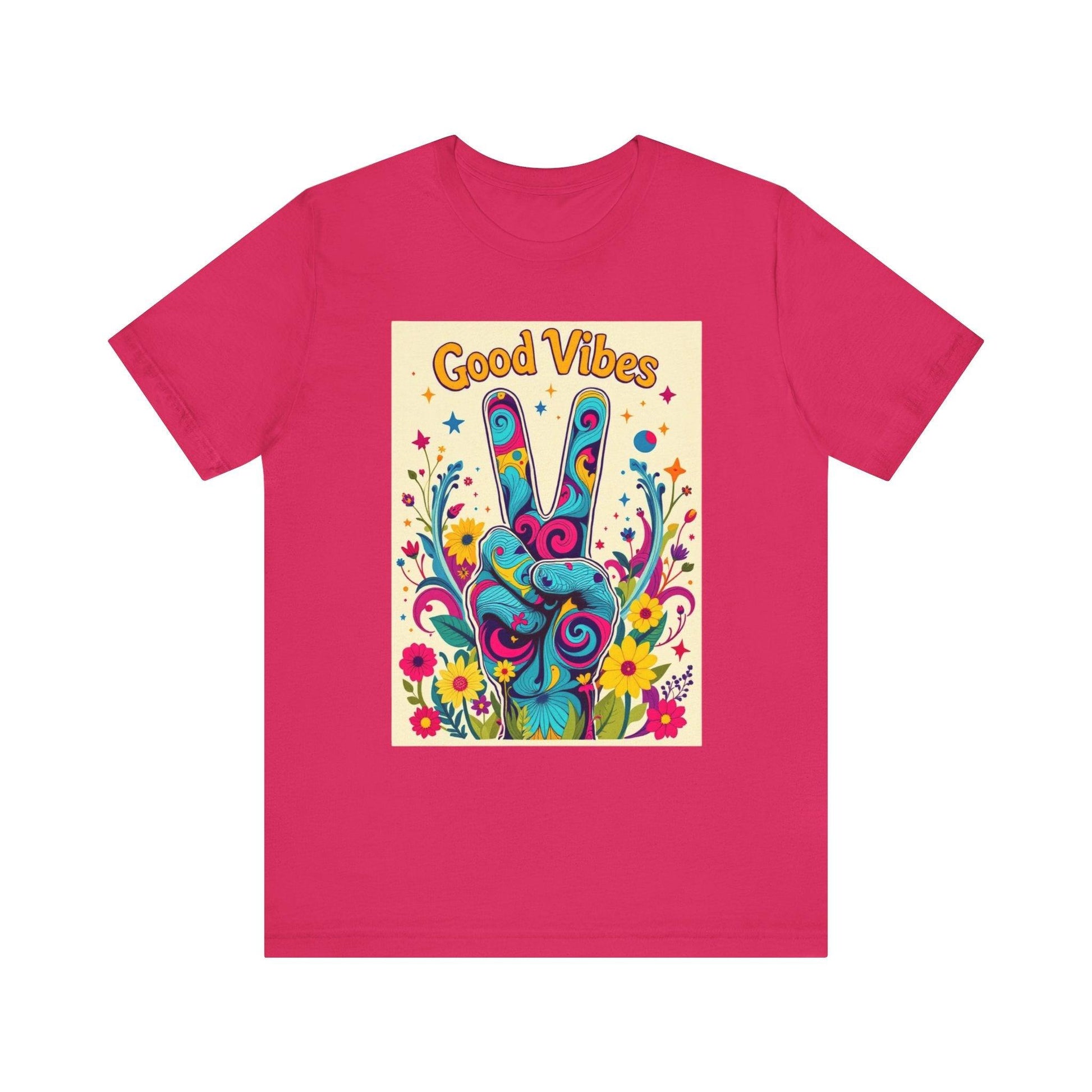 Good Vibes Unisex Jersey Tee Colorful Peace Flower Design - Even Keel LLC