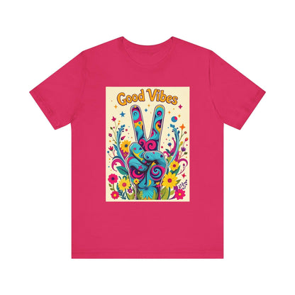 Good Vibes Unisex Jersey Tee Colorful Peace Flower Design - Even Keel LLC