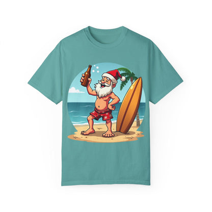 Santa Drinking Beer Surf Tropical Unisex T-Shirt for Fun - Even Keel LLC