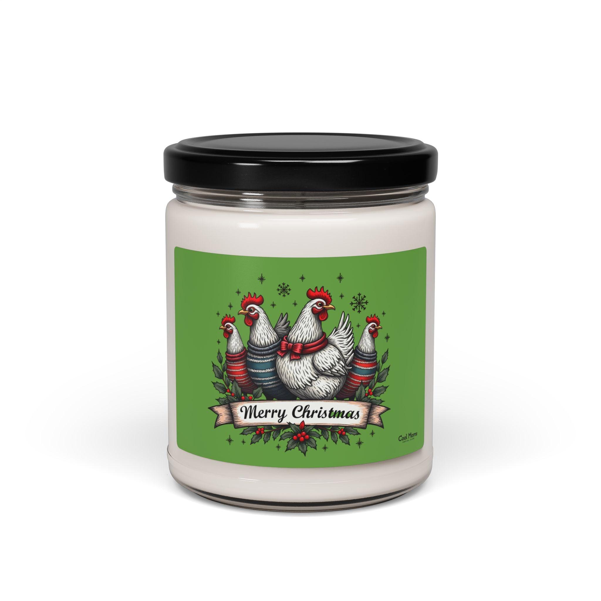 Candle - Merry Christmas Chicken Design 9oz Scented Soy Candle - Even Keel LLC