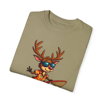 Surfing Reindeer T-Shirt for Fun Holiday Casual Wear - Even Keel LLC