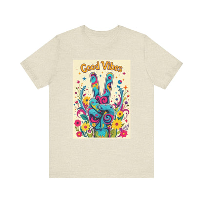 Good Vibes Unisex Jersey Tee Colorful Peace Flower Design - Even Keel LLC