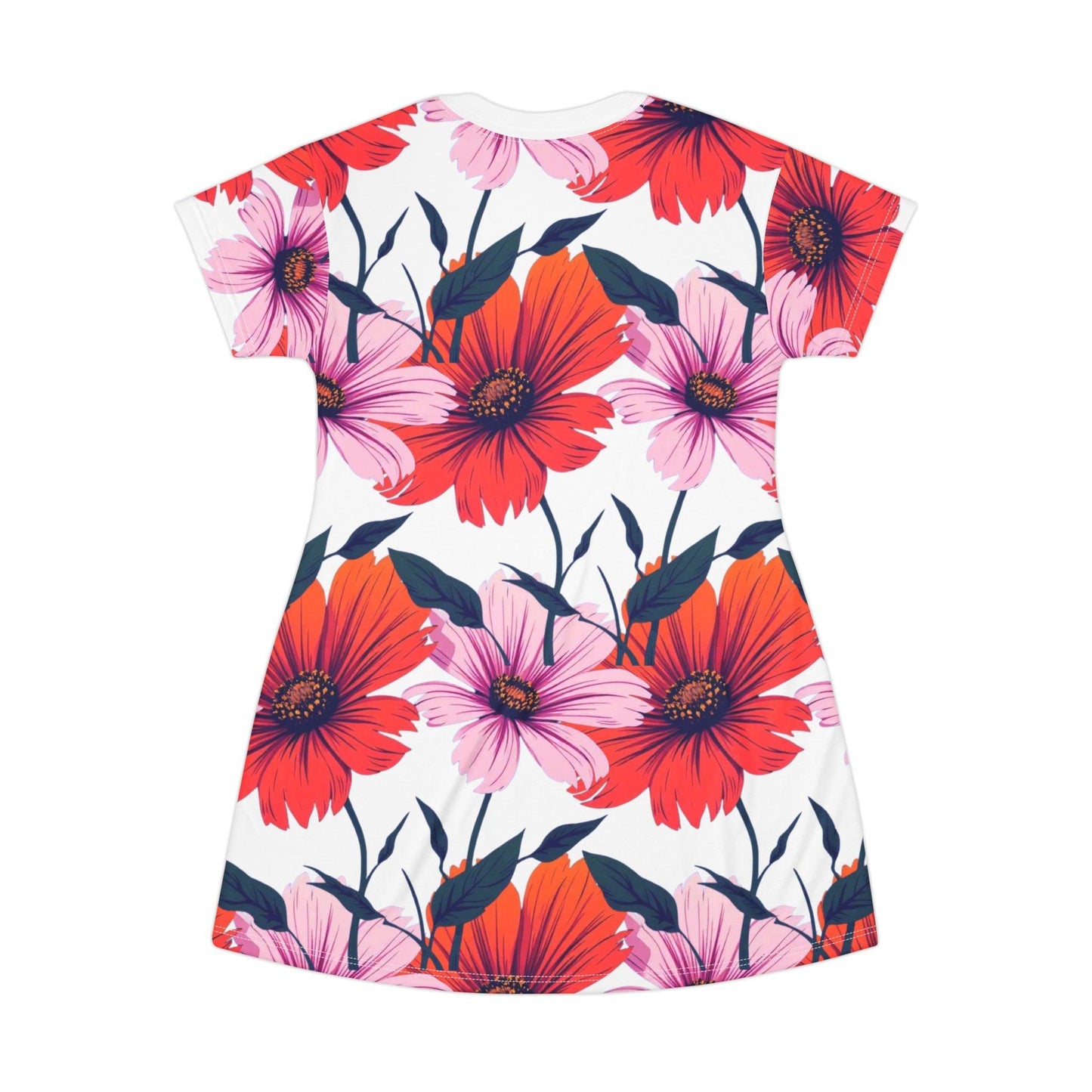 Pink and Orange Floral T-Shirt Dress for Summer Comfort - Even Keel LLC