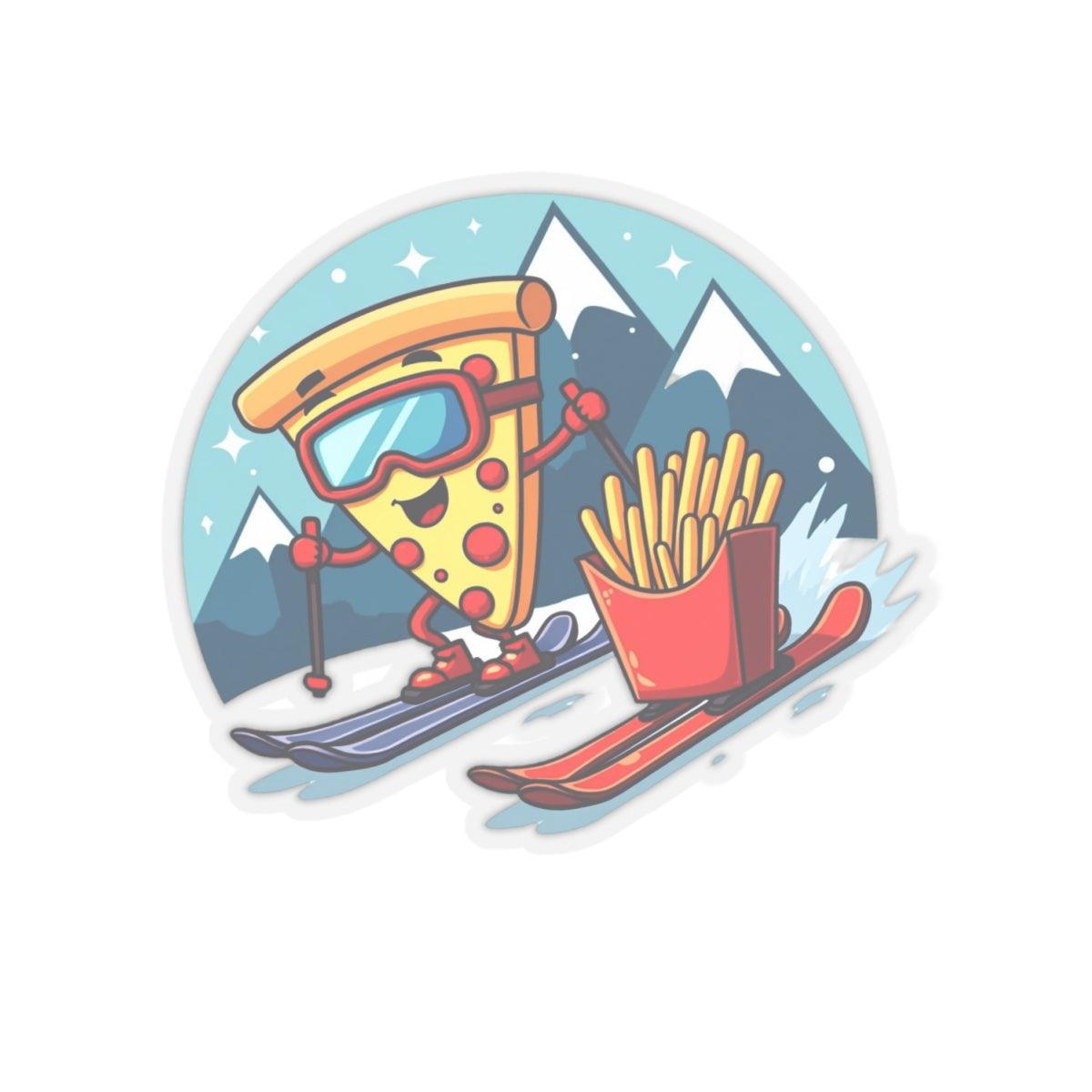 Pizza or French Fry Skier Design Fun Sticker Set - Even Keel LLC