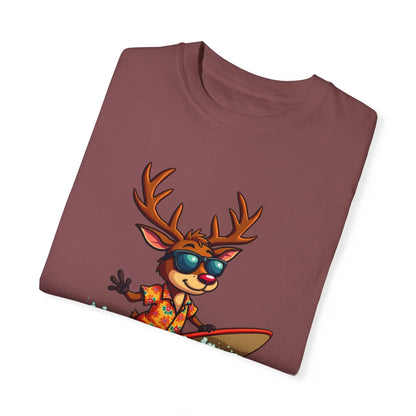 Surfing Reindeer T-Shirt for Fun Holiday Casual Wear - Even Keel LLC