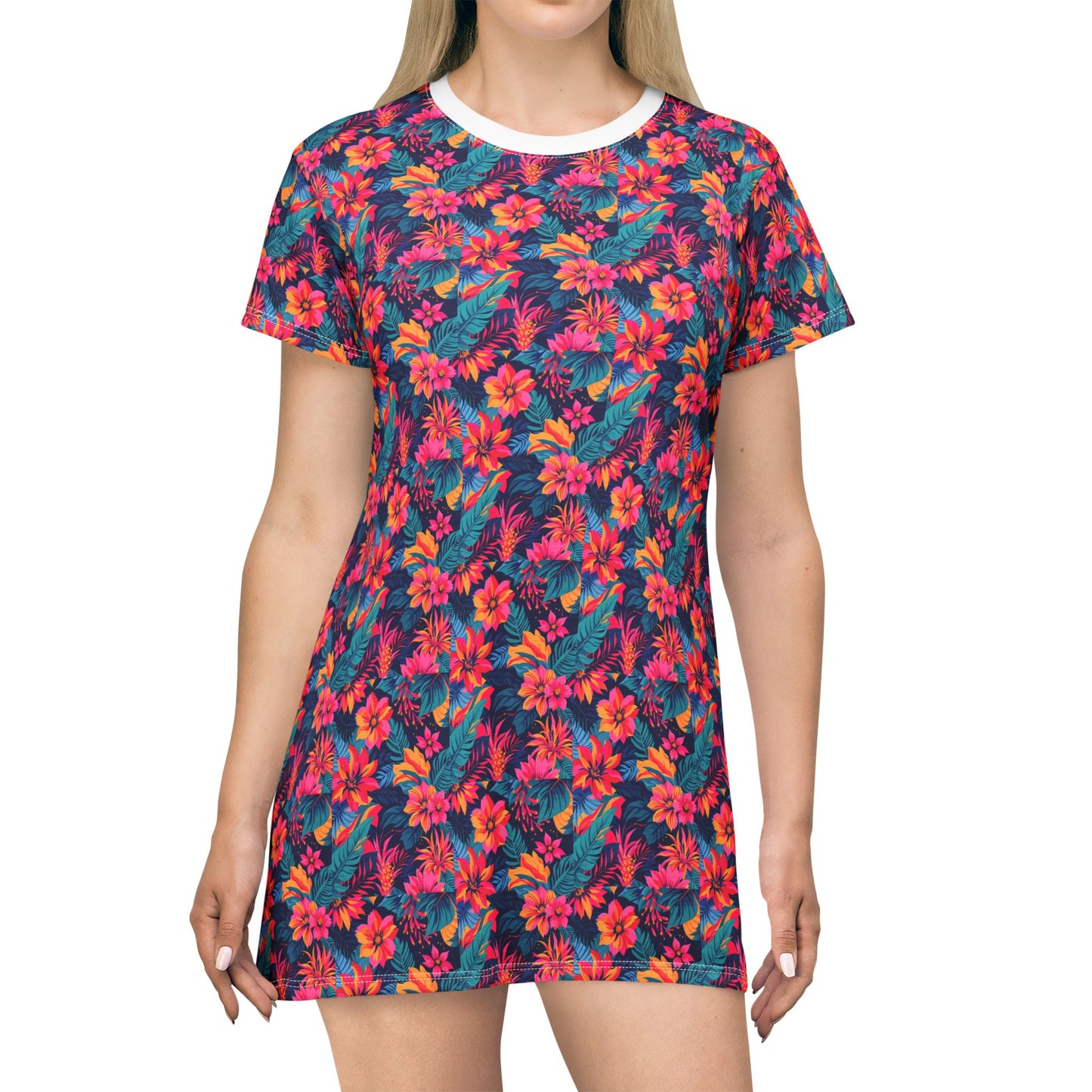 Tropical Flower Print T-Shirt Dress for Summer Vibes