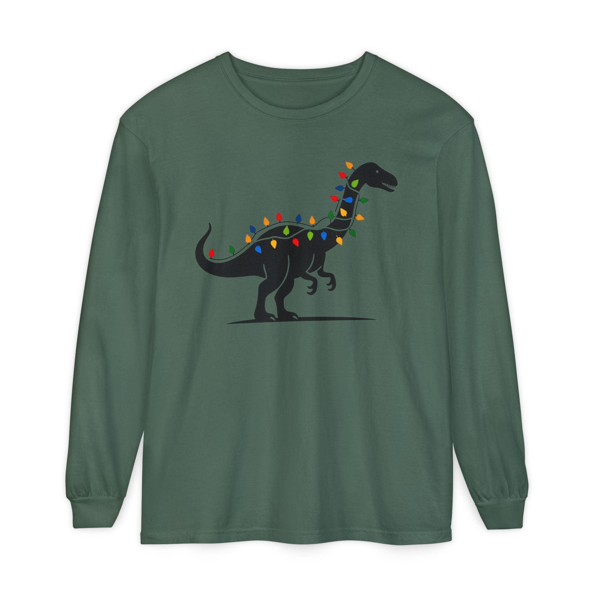 Christmas Dinosaur Long Sleeve T-Shirt for Holiday Fun - Even Keel LLC