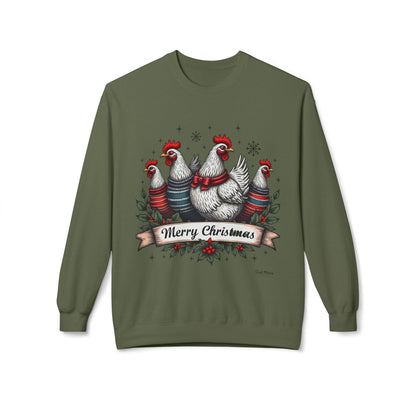 Christmas Chickens Fleece Sweatshirt for Festive Fun Wear - Even Keel LLC