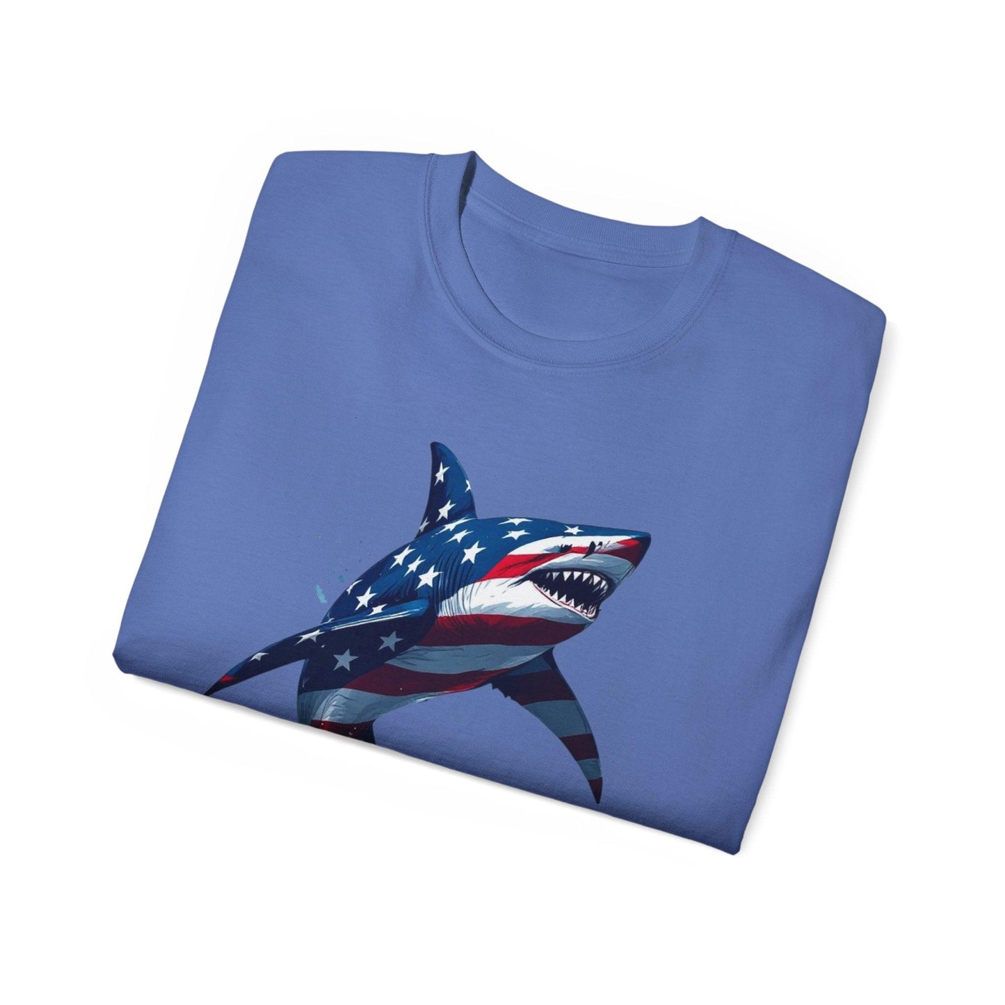 Patriotic Shark Unisex Ultra Cotton Tee | American Flag Design - Even Keel LLC