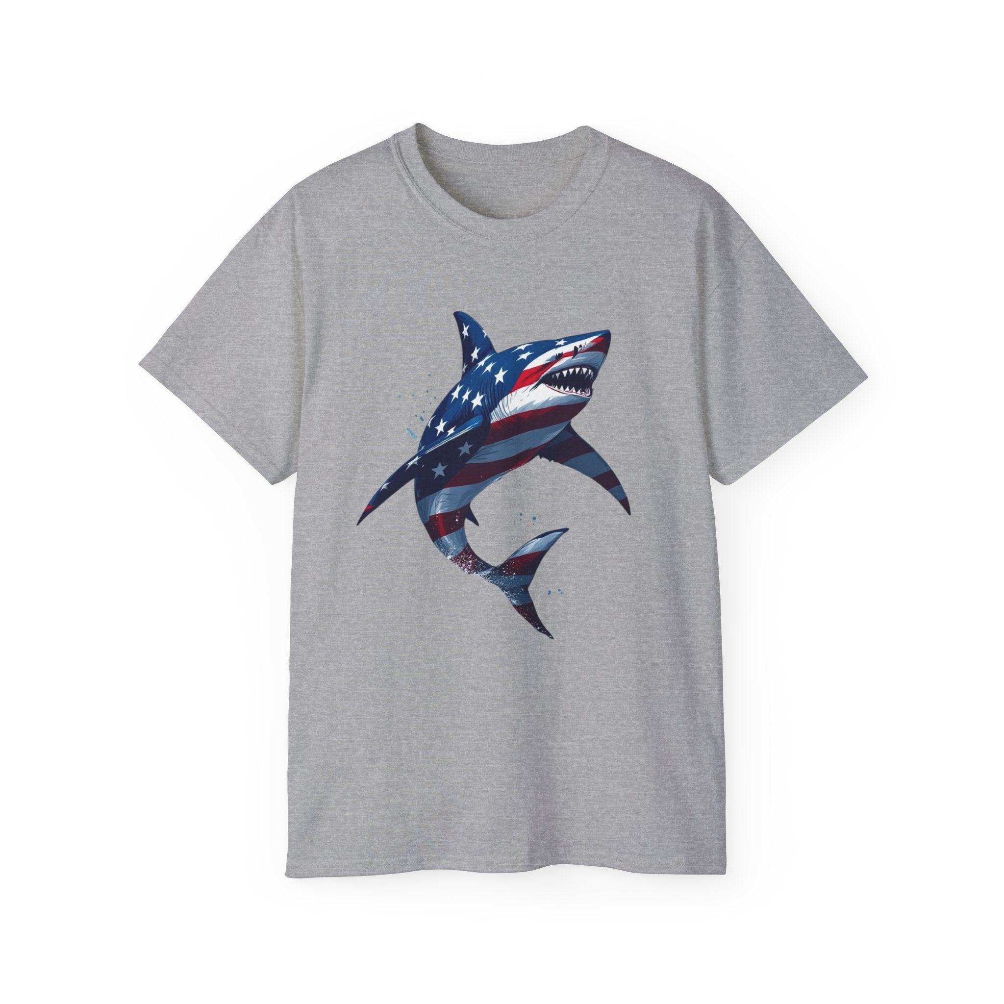 Patriotic Shark Unisex Ultra Cotton Tee | American Flag Design - Even Keel LLC