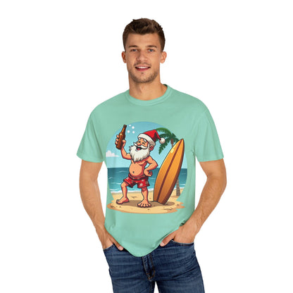 Santa Drinking Beer Surf Tropical Unisex T-Shirt for Fun - Even Keel LLC