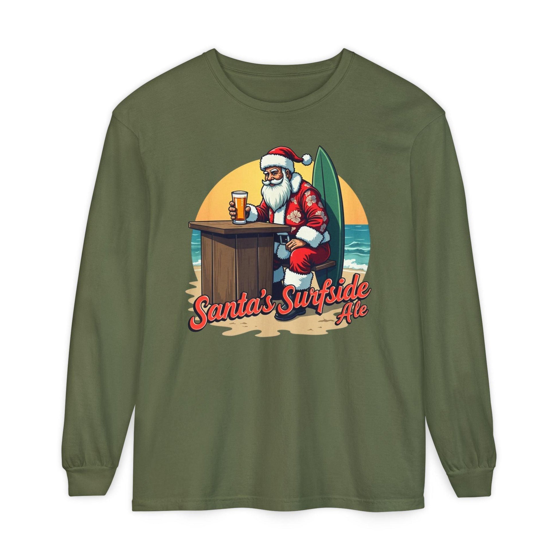 Surfside Santa Long Sleeve T-Shirt for Festive Comfort - Even Keel LLC