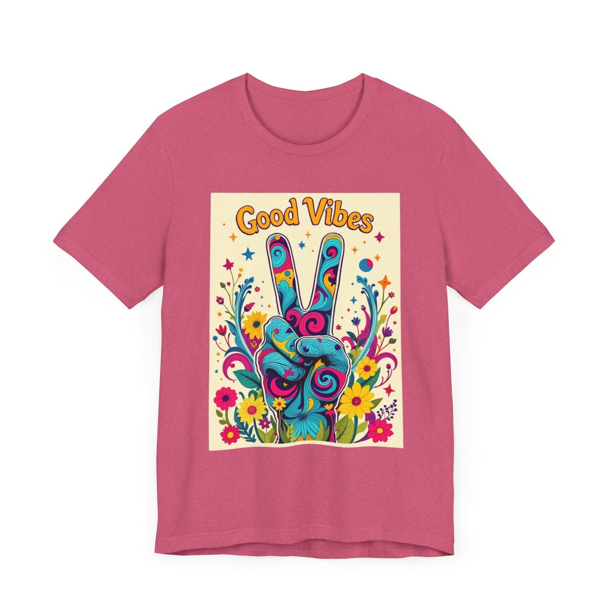 Good Vibes Unisex Jersey Tee Colorful Peace Flower Design - Even Keel LLC